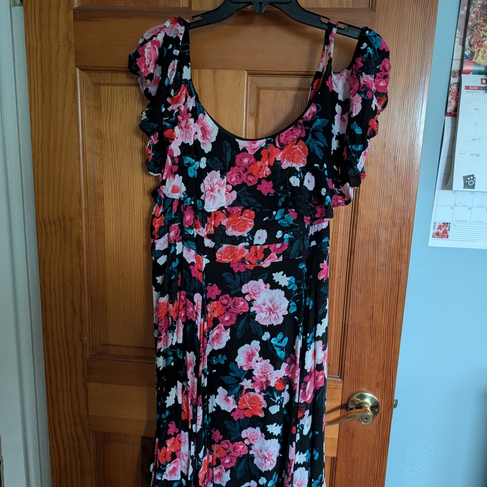 Torrid Black Maxi Dress with Vibrant Floral Print